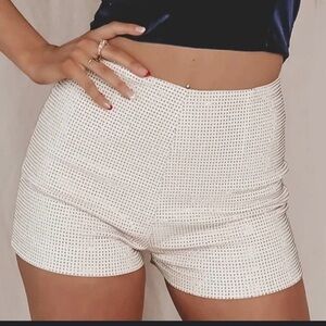 Iris High Waist stretchy with sparkly rhinestones gray  color Shorts, size L.